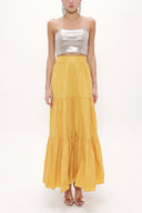 Mustard Elastic and Pleated maxi skirt 81099