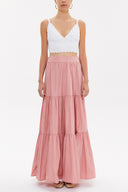 Salmon Elastic and Pleated maxi skirt 81099