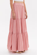 Salmon Elastic and Pleated maxi skirt 81099