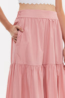 Salmon Elastic and Pleated maxi skirt 81099