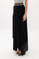 Black Pleat detail  and belted  maxi skirt  81100