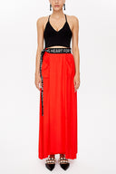 Red Pleat detail  and belted  maxi skirt  81100