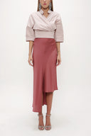 Brown Asymmetric cut slim skirt 81114