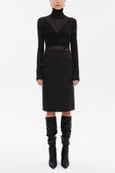 Black Mid-calf straight slim skirt  81119
