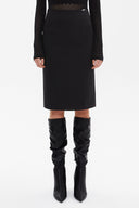 Black Mid-calf straight slim skirt  81119