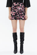 Black Background Floral Printed Pleated Slim fit midi skirt 81123