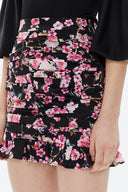 Black Background Floral Printed Pleated Slim fit midi skirt 81123