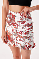 Ecru Red Pleated Slim fit midi skirt 81123