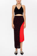 Black Red Asymmetric  cut slim skirt  81128