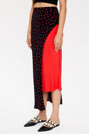 Black Red Asymmetric  cut slim skirt  81128