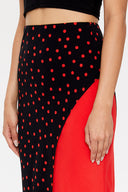 Black Red Asymmetric  cut slim skirt  81128