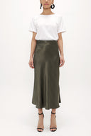 Green Elastic waist midi skirt 81150