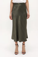 Green Elastic waist midi skirt 81150