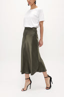 Green Elastic waist midi skirt 81150