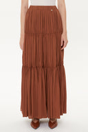 Cinnamon Elastic Pleated Maxi Skirt 81154