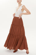 Cinnamon Elastic Pleated Maxi Skirt 81154