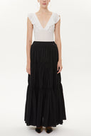 Black Elastic Pleated Maxi Skirt 81154