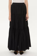 Black Elastic Pleated Maxi Skirt 81154