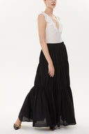 Black Elastic Pleated Maxi Skirt 81154