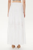 White Elastic Pleated Maxi Skirt 81154