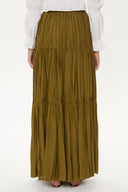 Green Elastic Pleated Maxi Skirt 81154