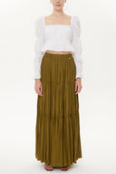 Green Elastic Pleated Maxi Skirt 81154
