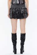Silver Elastic waist detail ruffled  mini skirt  81156