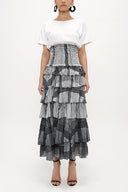 Gray Black Striped Ruffled maxi skirt   81157