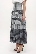Gray Black Striped Ruffled maxi skirt   81157