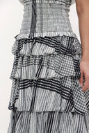 Gray Black Striped Ruffled maxi skirt   81157