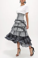 Gray Black Striped Ruffled maxi skirt   81157