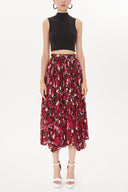 Red Pleated Midi Skirt 81161