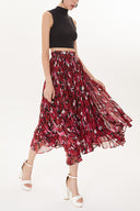Red Pleated Midi Skirt 81161