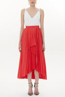 Red Pleated maxi skirt 81162