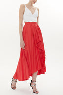 Red Pleated maxi skirt 81162
