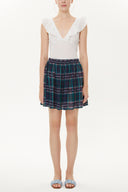 Navy Blue Background Striped Pleated mini dress 81166