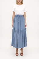 Blue Elastic waist pleated skirt 81176