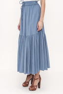 Blue Elastic waist pleated skirt 81176