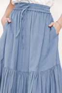 Blue Elastic waist pleated skirt 81176