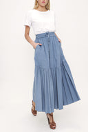 Blue Elastic waist pleated skirt 81176