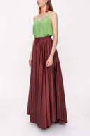 Burgundy Pleated maxi skirt 81206