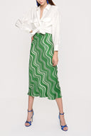Green Elastic waist long skirt 81208