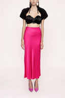 Fuchsia Elastic waist long skirt 81208