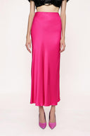 Fuchsia Elastic waist long skirt 81208