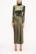 Khaki Elastic waist long skirt 81208