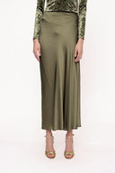 Khaki Elastic waist long skirt 81208