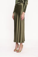 Khaki Elastic waist long skirt 81208