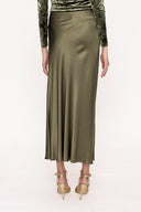 Khaki Elastic waist long skirt 81208