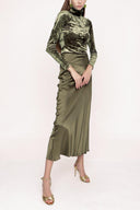 Khaki Elastic waist long skirt 81208