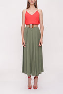 Khaki Elastic waist midi skirt 81209